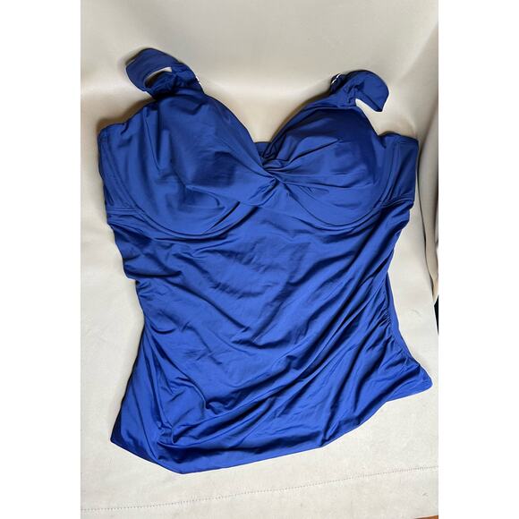 Anne Cole Navy Twist Front Bandeaukini Swim Top 22W NWT - Picture 5 of 8